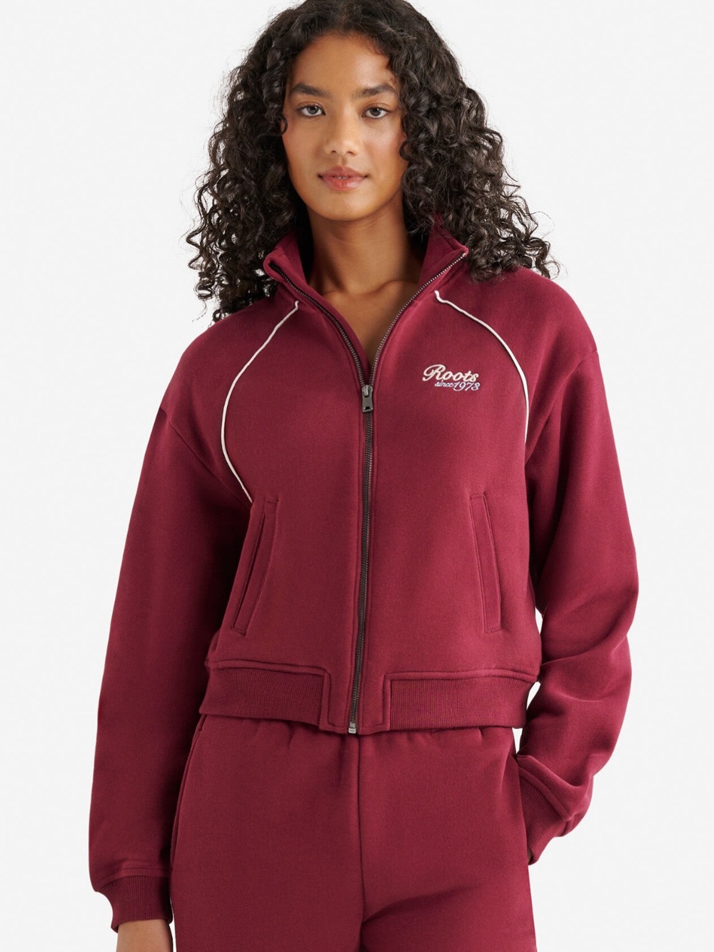 Roots Burgundy Zip-Up Track Jacket with White Piping